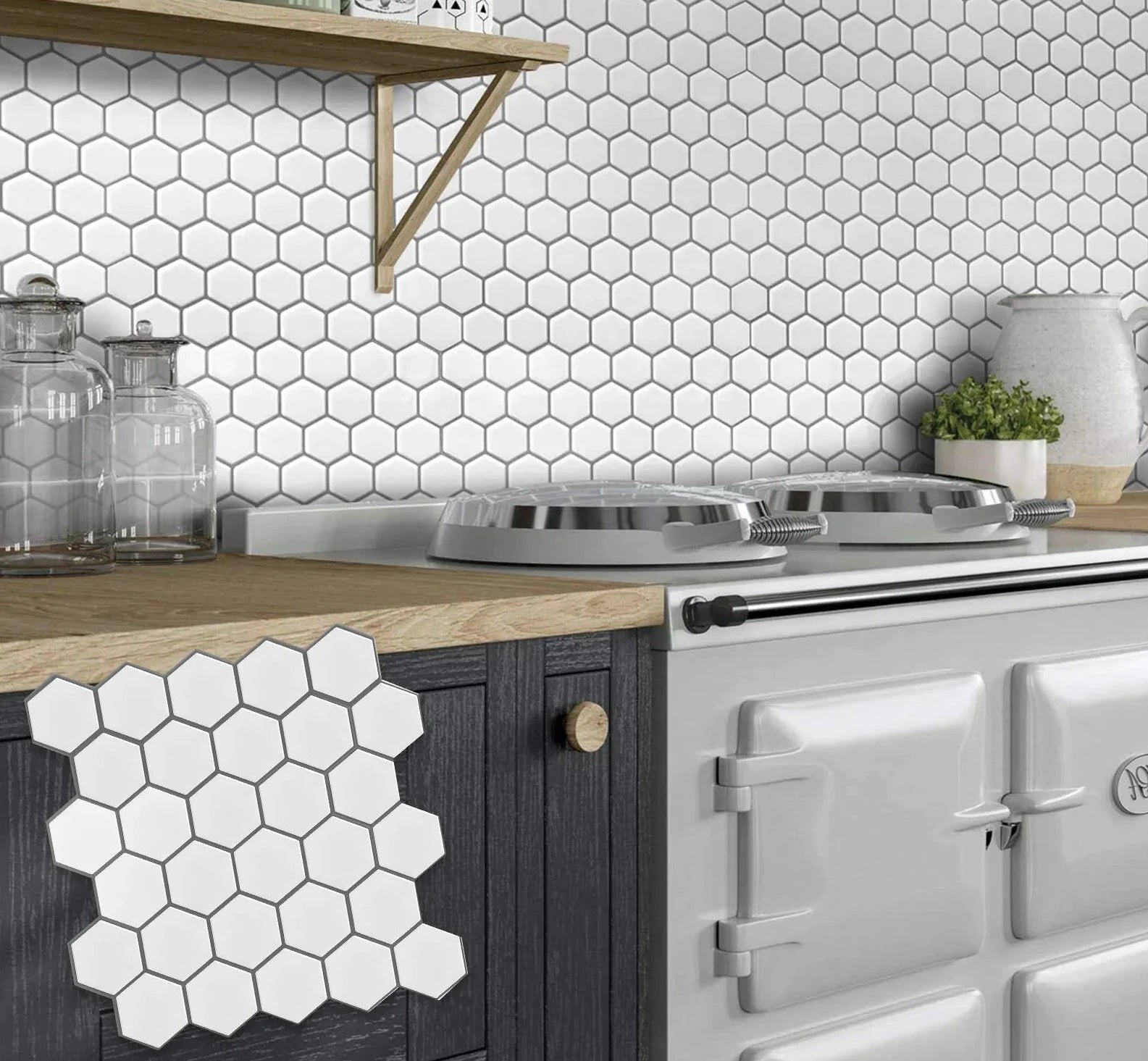 30x30cm Hexagon Wall Tile Stickers - 3D Vinyl Tapeten - Starke Klebe-Rückseite für Küchen- und Badezimmerfliesen - 1/10 Stück
