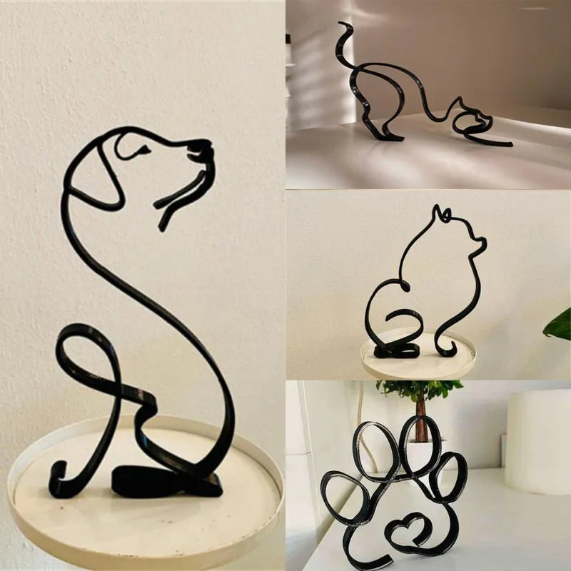 Hundekunstskulptur, Metallhund, abstrakte minimalistische Kunst, Eisenfiguren, niedliche Miniatur für die Wohnkultur"