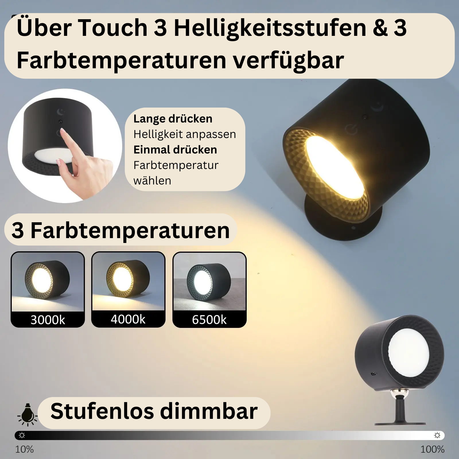 Luxus Wandlampe mit Touch-Steuerung und IR-Fernbedienung